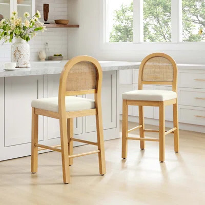 26''H Rattan Bohemian Solid Wood Counter Stool | Wayfair North America