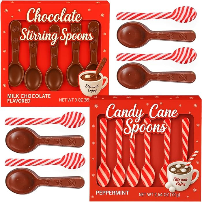 Candy Cane Peppermint & Milk Chocolate Candy Spoons - Edible Stirring Stick Hot Chocolate Coffee ... | Amazon (US)