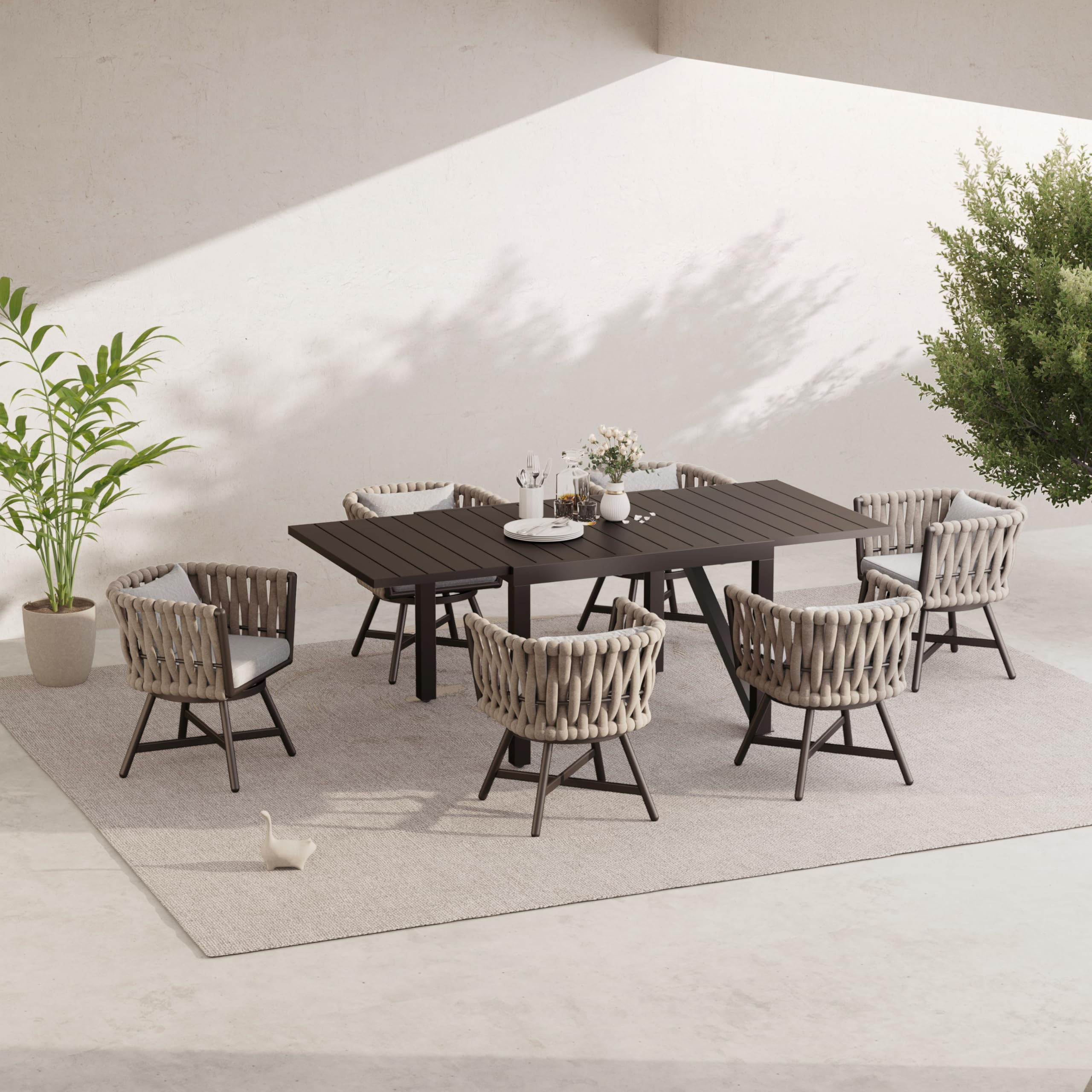 Grand patio 7-Piece Outdoor Dining Set for 6, Patio Dining Furniture Set for 6 Swivel Rope Wicker... | Amazon (US)