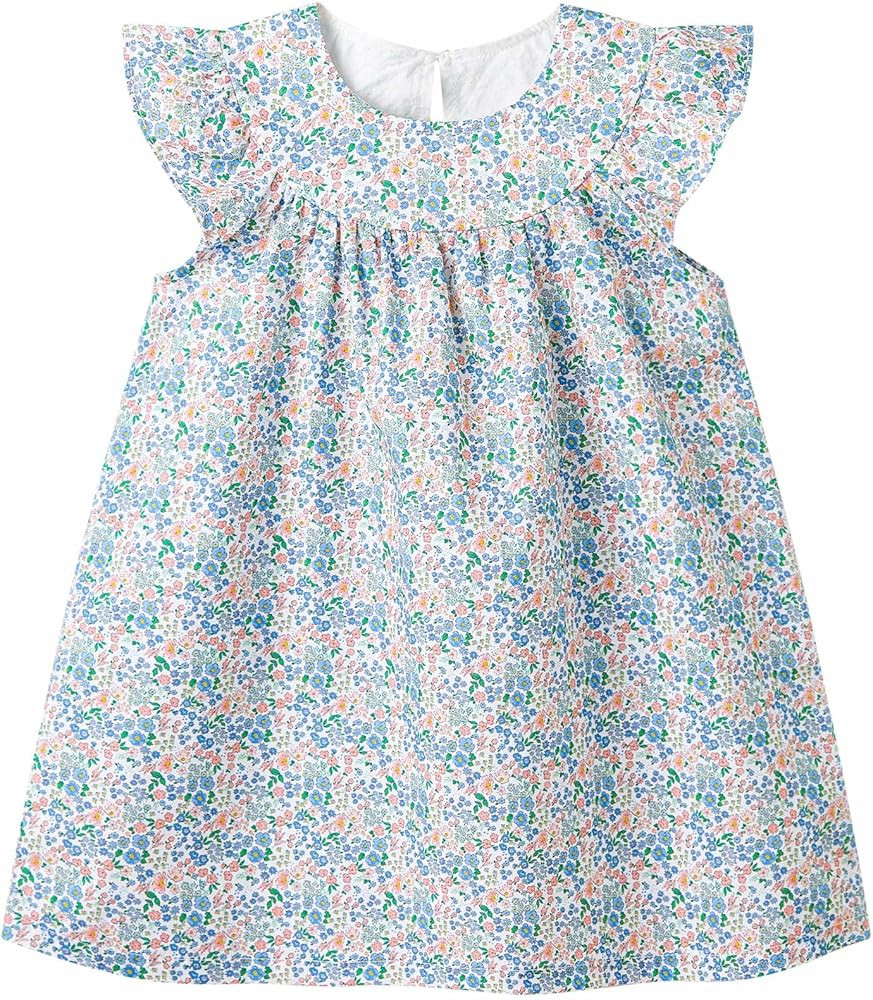 pureborn Baby Toddler Girl Woven Dress Ruffled Sleeve Cotton Dresses 18M - 5T | Amazon (US)