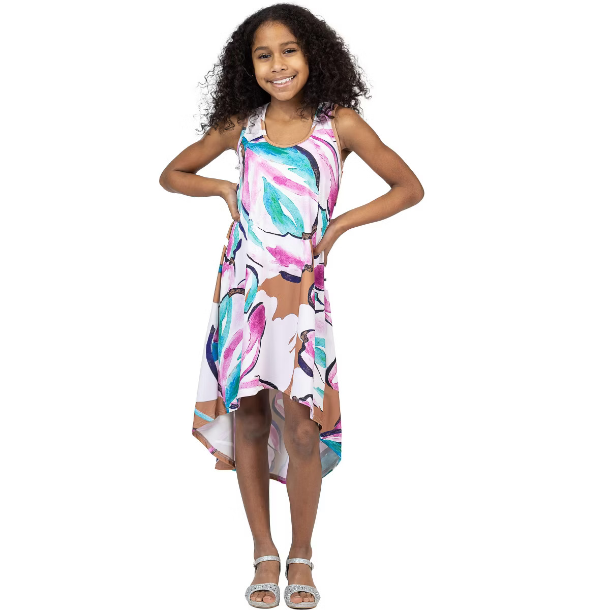 24sevenkid Girls Pastel Floral High Low Sleeveless Pocket Dress | Target