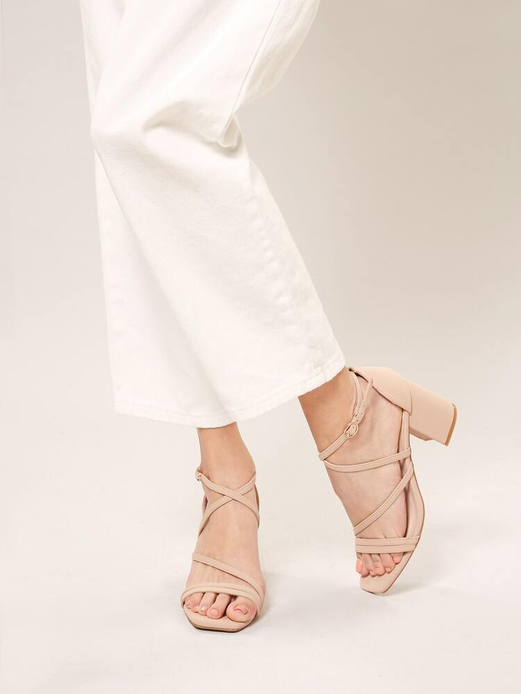 Square Open Toe Strappy Block Heel Sandals | SHEIN