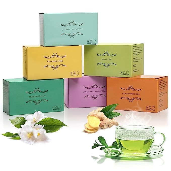 120 Herbal Tea Bags Set - 20 Count tea sets x 6 Assorted Tea Flavor - Chamomile Tea, Jasmine Gree... | Amazon (US)