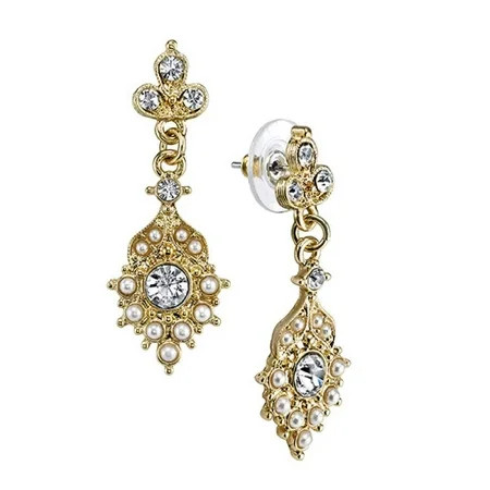 Downton Abbey Gold-Tone Faux Pearl/Crystal Fashion Drop Earrings | Walmart (US)