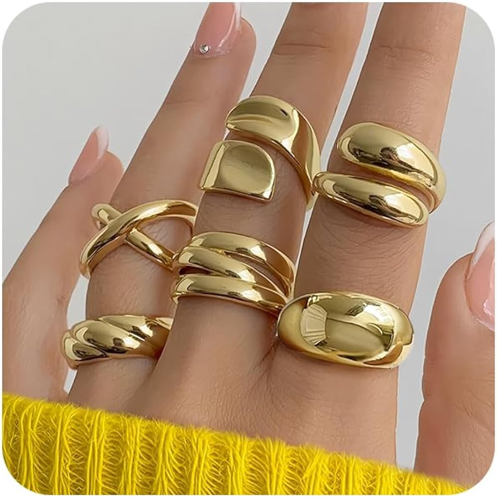 YEEZII Chunky Gold Rings for Women Non Tarnish, 18K Gold Plated Stackable Thumb Ring, Statement W... | Amazon (US)