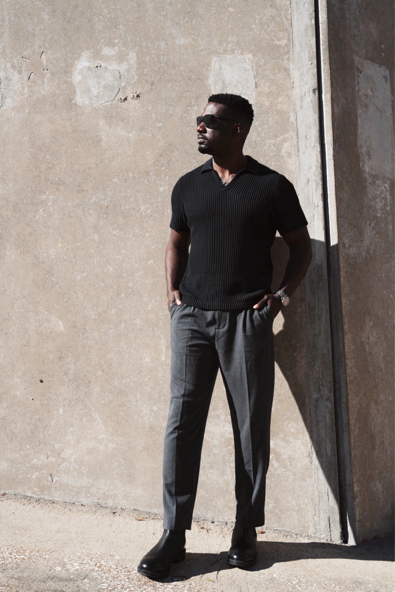 Men’s casual look;
Johnny collar polo sweater, grey pleated trousers, black chelsea  boots 

#LTKworkwear #LTKstyletip #LTKmens