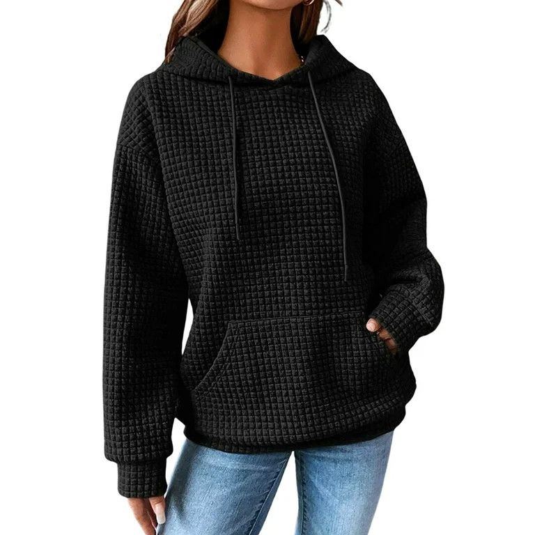 Eytino Hoodies for Women Fall Waffle Knit Hoodies Long Sleeve Drawstring Casual Pullover Sweatshi... | Walmart (US)