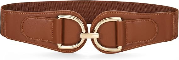 SANSTHS Vintage Women Stretchy Wide Belt Chunky Buckle Elastic Wide Waist Belts for Dresses Coats | Amazon (US)