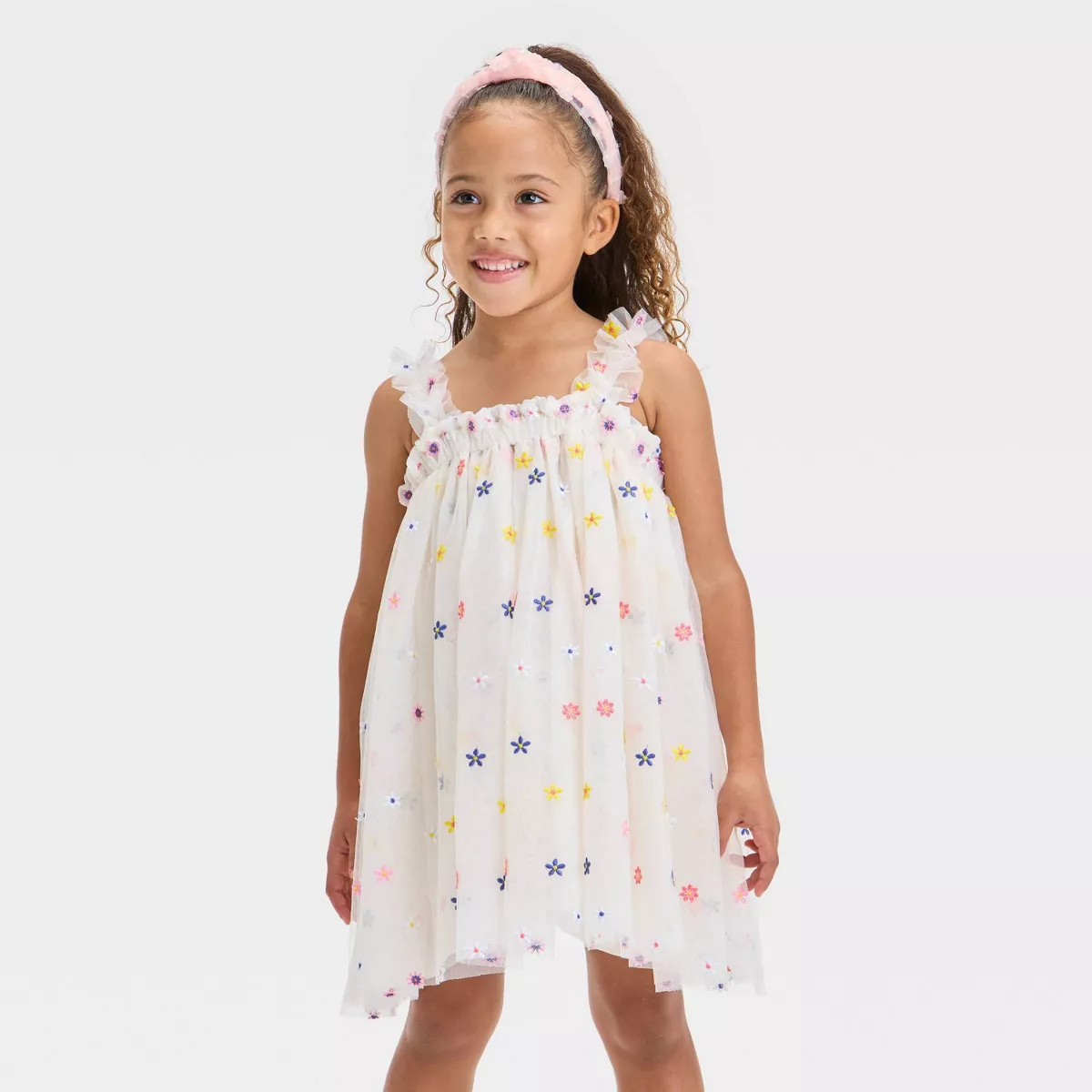 Audrey Camille Toddler Girls' Embroidered Floral Tank Tulle Dress - Off-White | Target