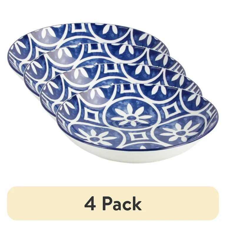 (4 pack) Mainstays Blue Rim Printed 32 oz Coupe Dinner Bowl | Walmart (US)