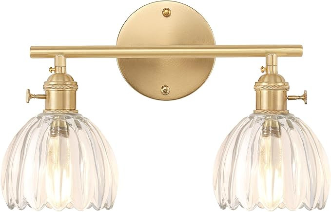 Bathroom Light Fixtures, 2-Light Brass Vanity Wall Light Over Mirror with Clear Tulip Glass Shade... | Amazon (US)