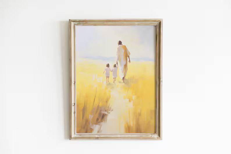 Jesus Christ Walking With Children, Jesus Walks With Kids Art Watercolor Print, Large Christian A... | Etsy (US)