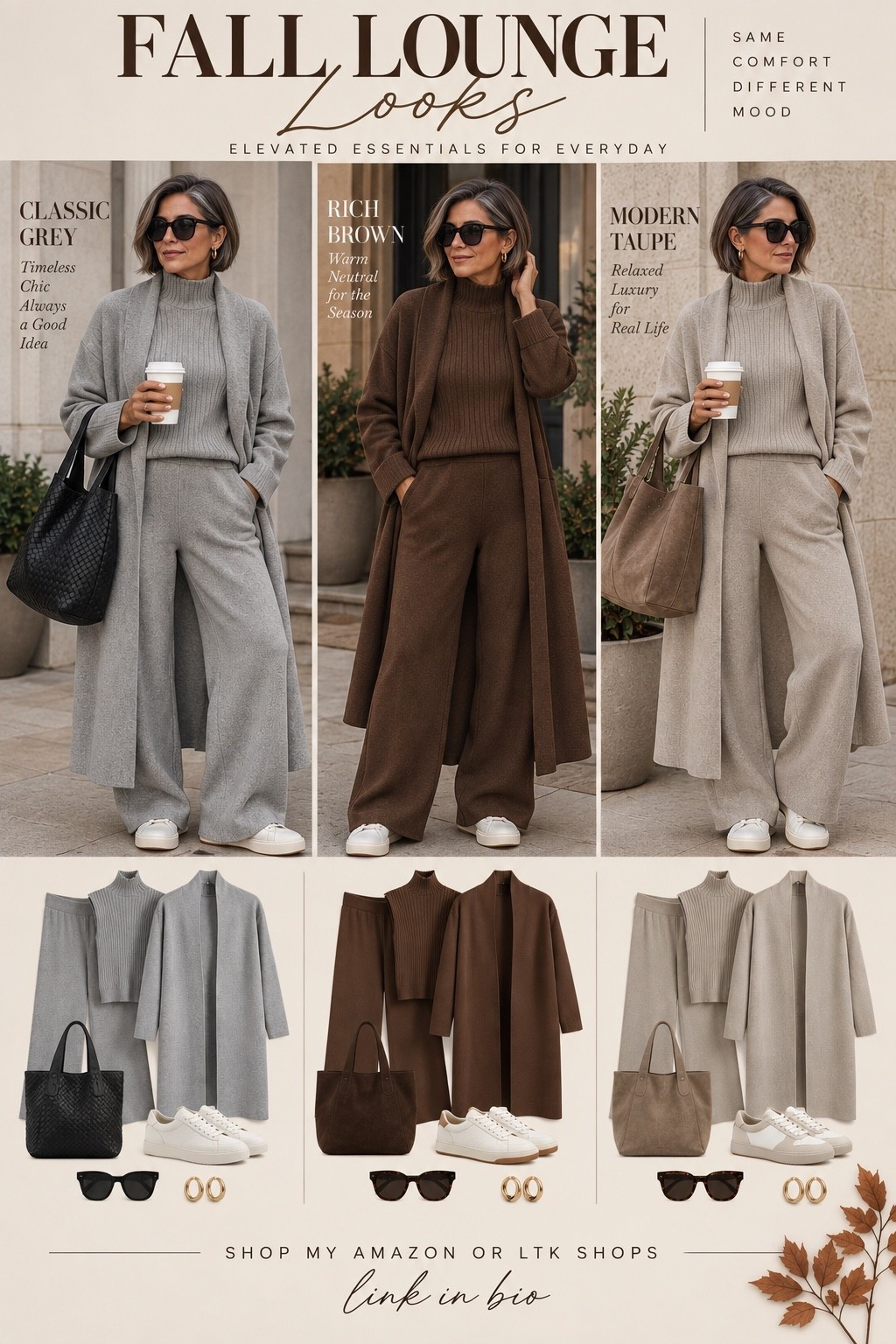 Cozy doesn’t have to mean sloppy. 🤎 These matching fall lounge sets are the perfect mix of comfortable, polished and effortless—ideal for errands, school drop-off, travel days or just everyday life. I love the soft neutral shades and long cardigan layers for creating that quiet luxury look without the luxury price tag. Perfect easy fall style for women over 50. 🍂 #FallOutfits #FallFashion #Over50Style #FashionOver50 #AmazonFashion #FallLoungewear #CasualChic #ElevatedBasics #QuietLuxury #TimelessStyle #CozyStyle #AmazonFinds

#LTKootd #LTKOver40