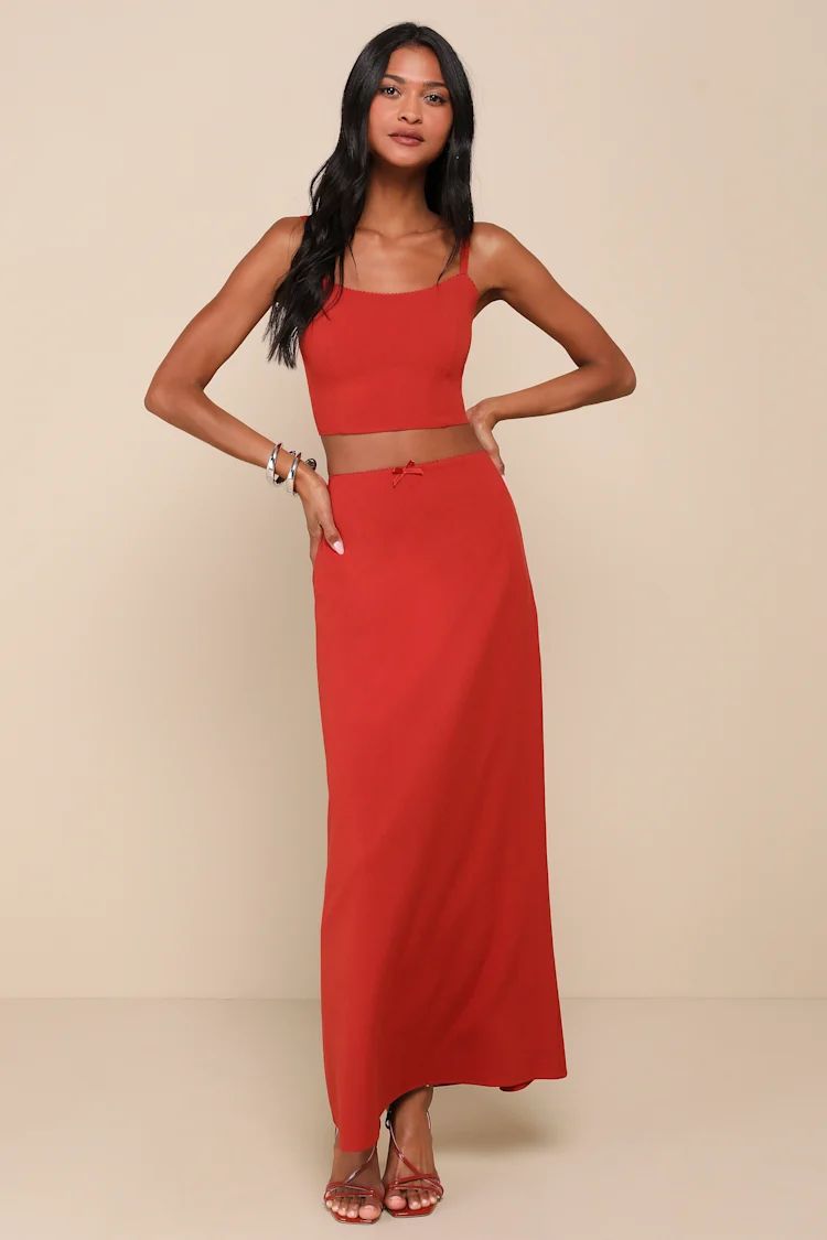 Romance in Rome Terracotta Lace-Up Two-Piece Maxi Dress | Lulus