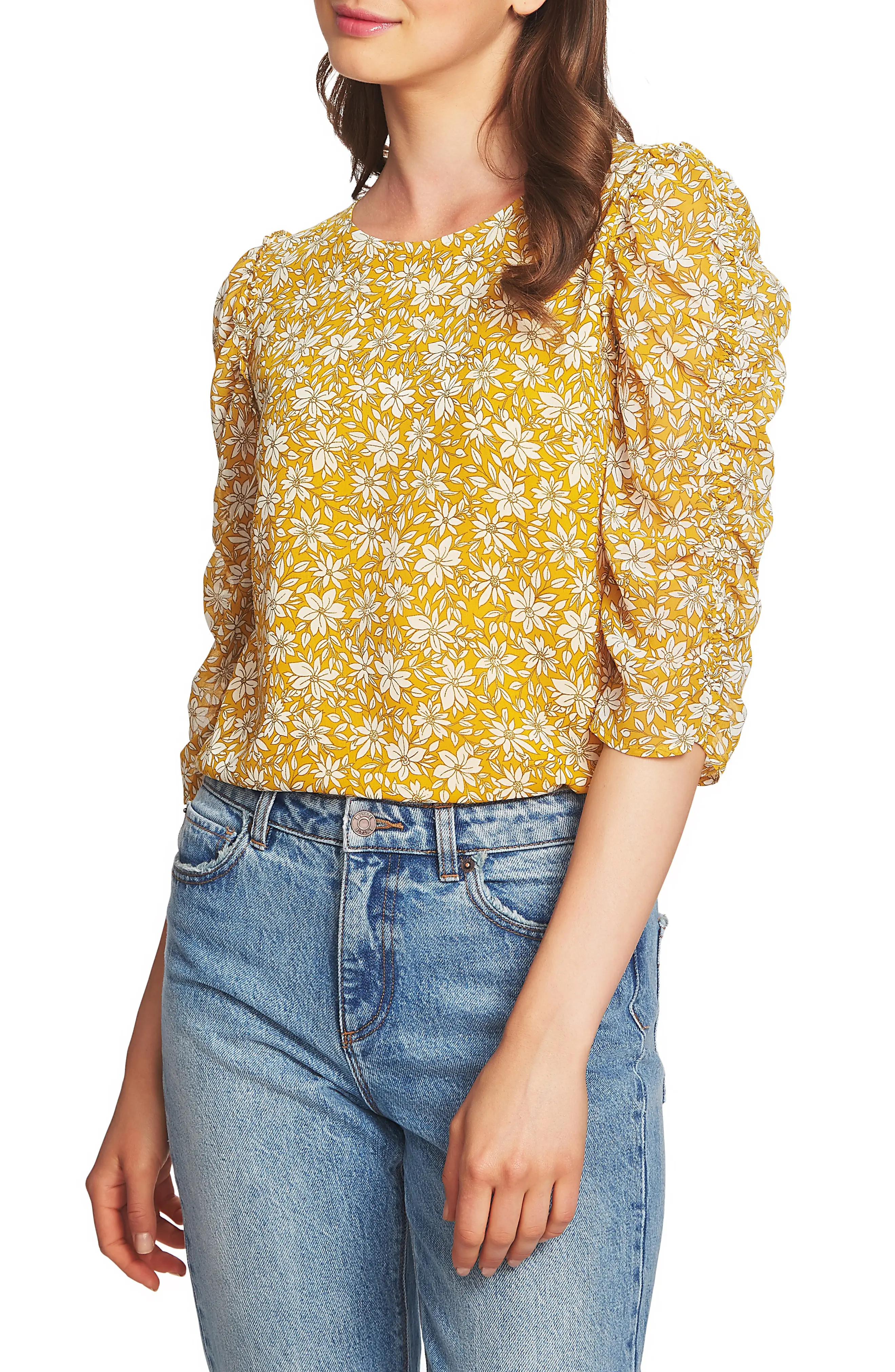 1.STATE Wild Blooms Ruched Sleeve Blouse | Nordstrom