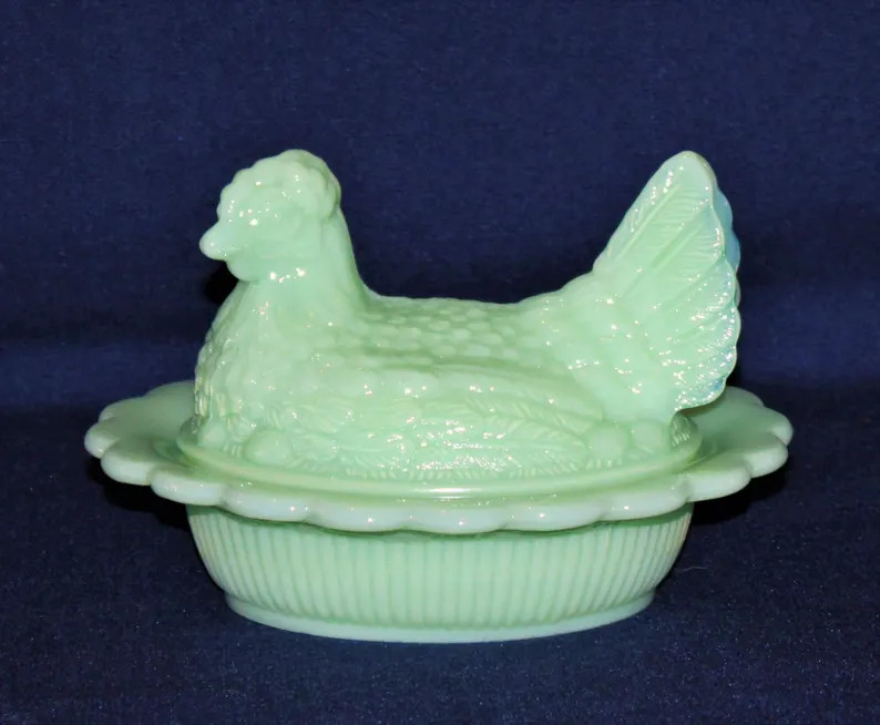 Mosser Glass 6 1/2" Jadeite Hen on Nest 6.5" Split Tail Marked Mosser - Etsy | Etsy (US)