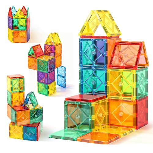 30PC Magnetic Tiles Kids Toys, Squares Magnetic Building Tiles for 3 4 5 6 7 8+ Years Old Boys Girls, Magnet Blocks Stacking Toys Birthday Gift for Toddlers STEM Learning Toys Magnet Tile Accessorie | Amazon (US)