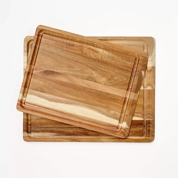 2pc Reversible Acacia Wood Cutting Board Set Natural : Charcuterie & Kitchen Boards with Juice Ca... | Walmart (US)
