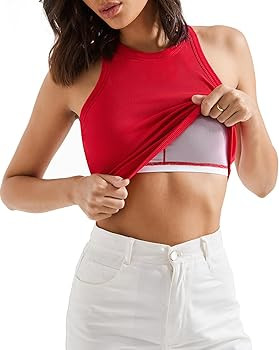 SUUKSESS Women Padded Cotton Ribbed Tank Tops 2025 High Neck Racerback Basic Tops | Amazon (US)
