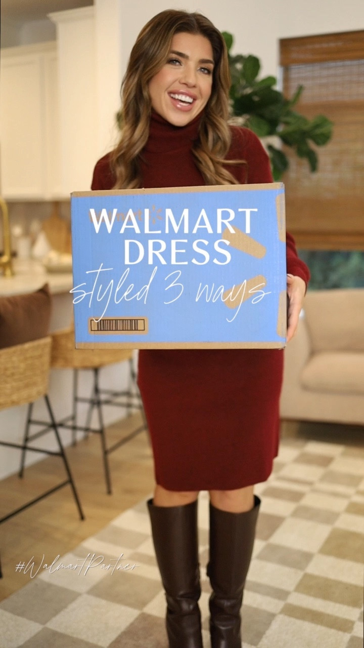 WALMART FASHION DRESS ✨  #walmartpartner @walmart @walmartfashion #walmartfashion styled three ways! This $20 Walmart turtleneck sweater dress is a must have! I’m wearing a size small & it’s fits tts. Comes in 4 colors. Styled with head to toe Walmart fashion pieces. Free assembly also dropped a similar dress for $26! Linking both below. High sell out risk ‼️

Walmart fashion, Walmart fall fashion, Walmart winter fashion, Madison Payne, Madison Payne Walmart, thanksgiving outfit ideas 

#LTKshoecrush #LTKHoliday #LTKSeasonal