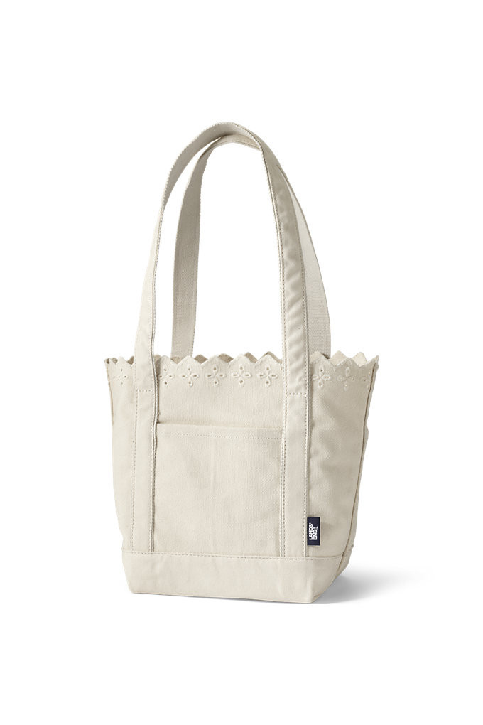 Medium Eyelet Canvas Long Handle Open Top Tote - Lands' End - Ivory | Lands' End (US)