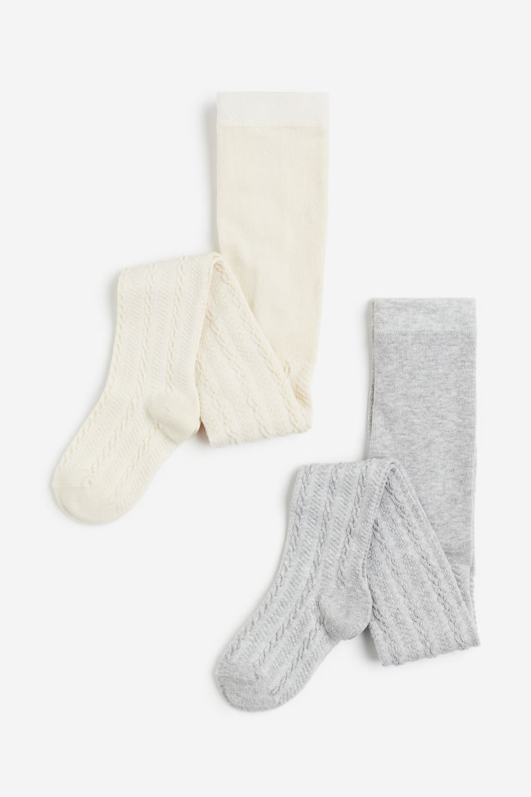 2-pack Fine-knit Tights - Light gray/natural white - Kids | H&M US | H&M (US + CA)