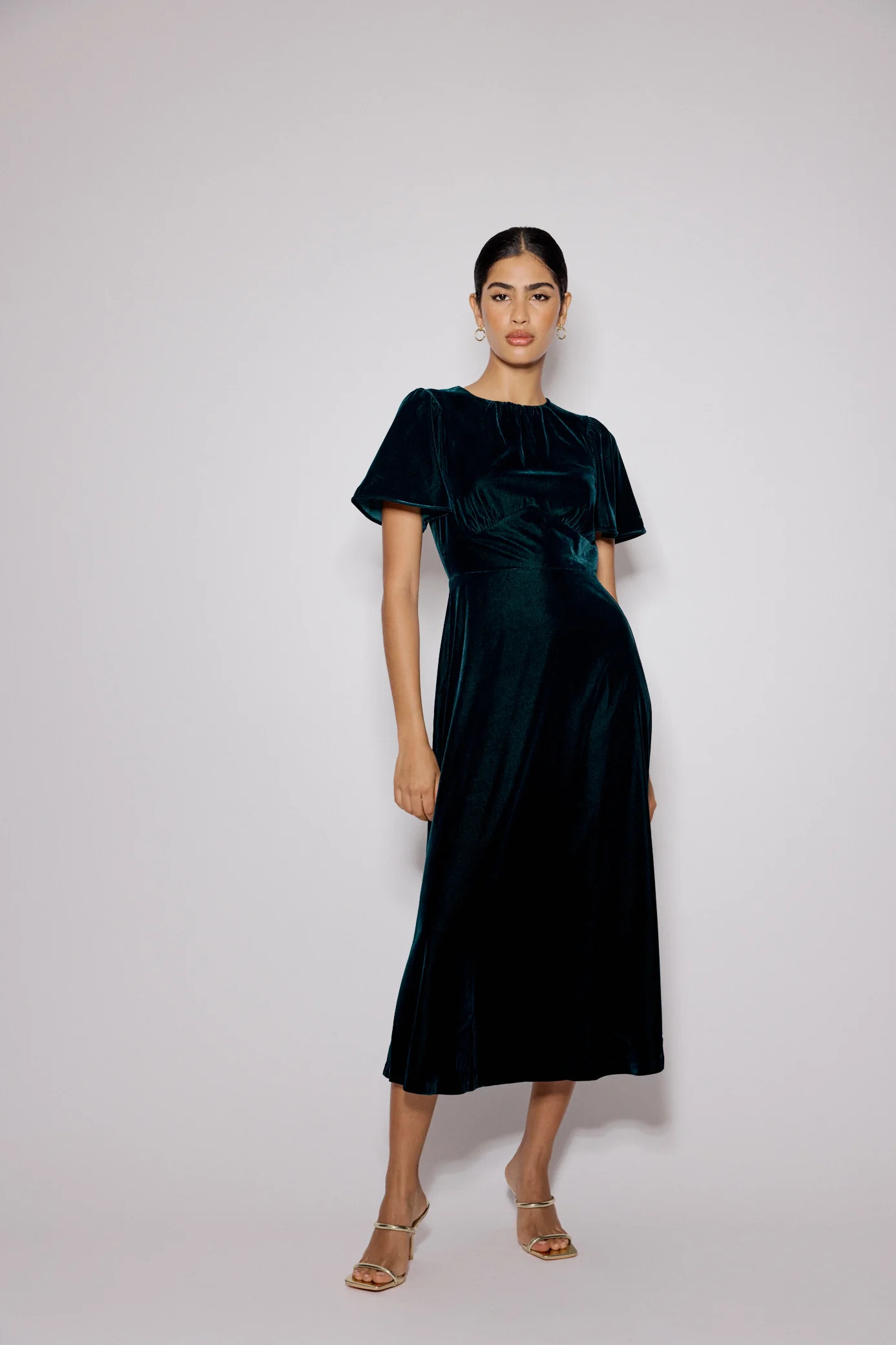 Dark Green Velvet A-Line Allegra Midi Dress | Nobody's Child