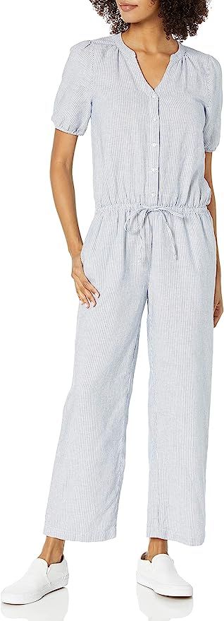 Amazon Brand - Goodthreads Women's Washed Linen Blend Button Front Jumpsuit | Amazon (US)