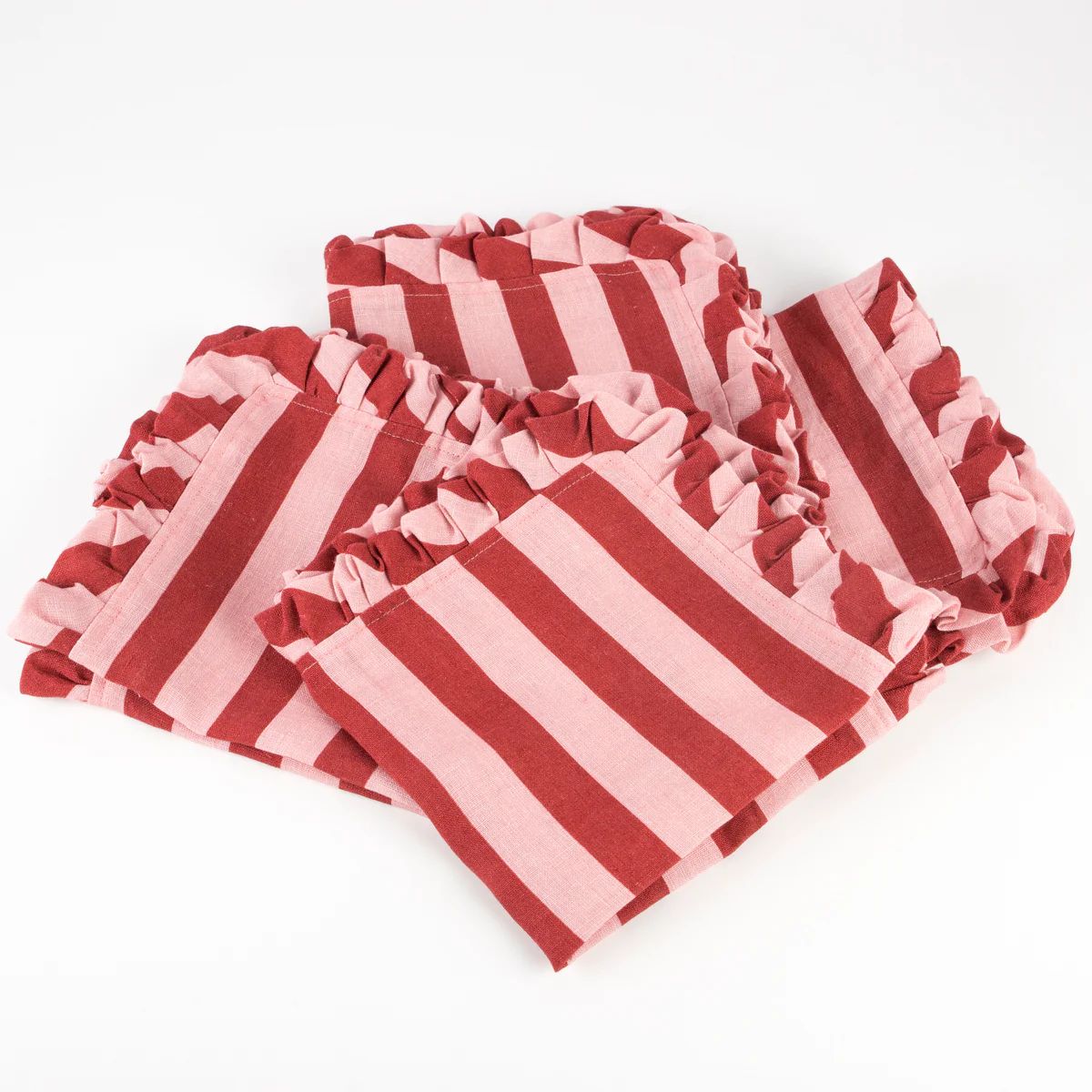 Red & Pink Stripe Ruffle Fabric Napkins (x 4) | Meri Meri
