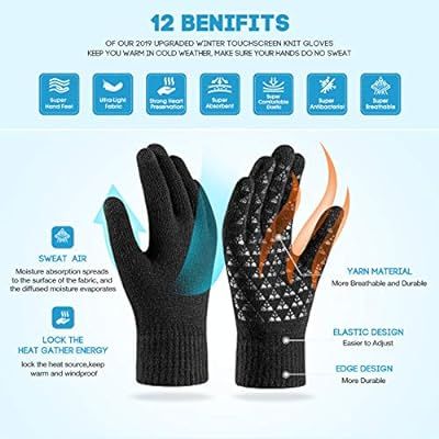 Winter Gloves for Men Women Touch Screen Warm Knit Gloves - Anti-Slip Silicone Gel, Thermal Soft ... | Amazon (US)