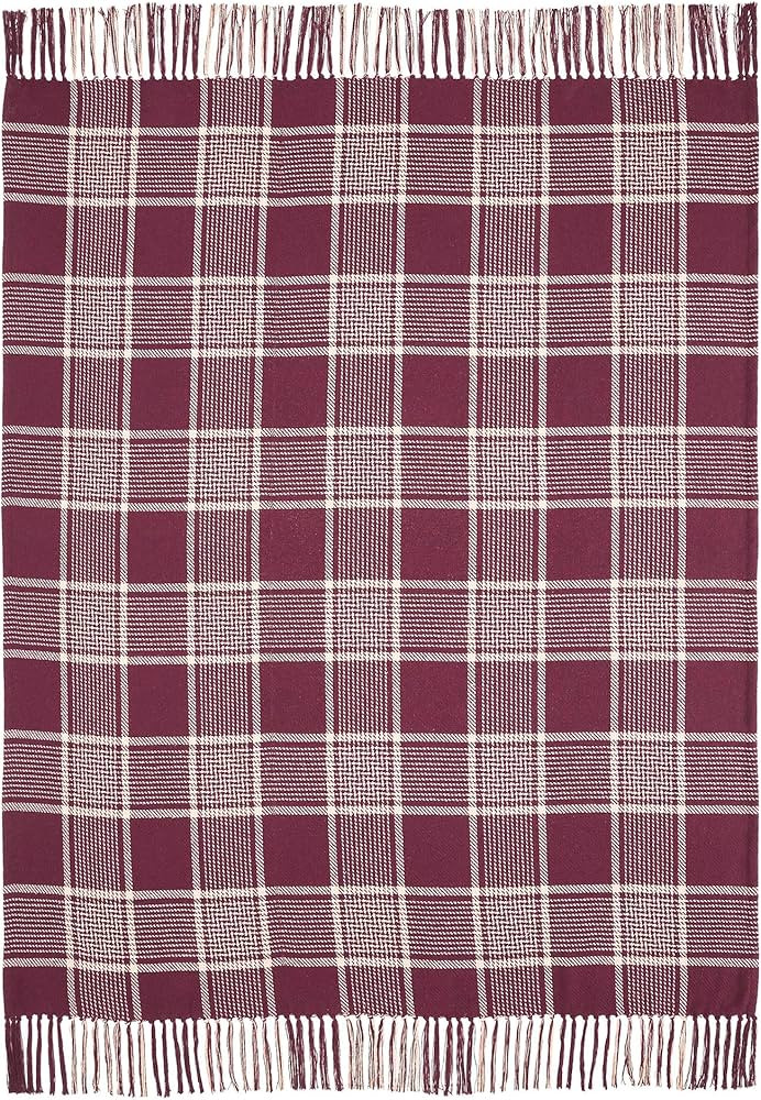 VHC Brands Eston Rustic Farmhouse Decor Autumn Seasonal Burgundy Tan Plaid Throw 50x60 | Amazon (US)
