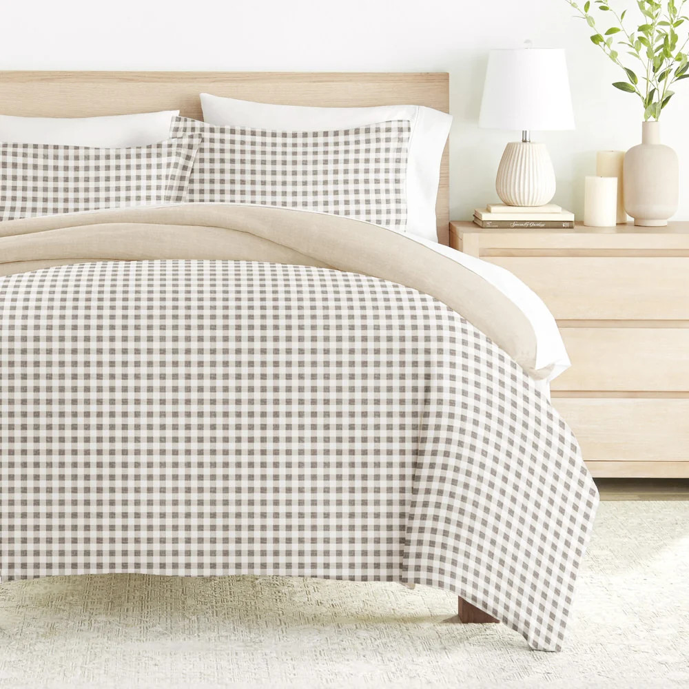 Gingham Check Pattern 3-Piece Reversible Duvet Cover Set | Linens and Hutch