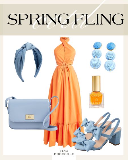 Spring Fling - Transitional Clothing - Pastel - Heels - Accessories - Orange - Blue - Nail Polish - Headband - Earring 

#LTKSeasonal #LTKstyletip #LTKFind