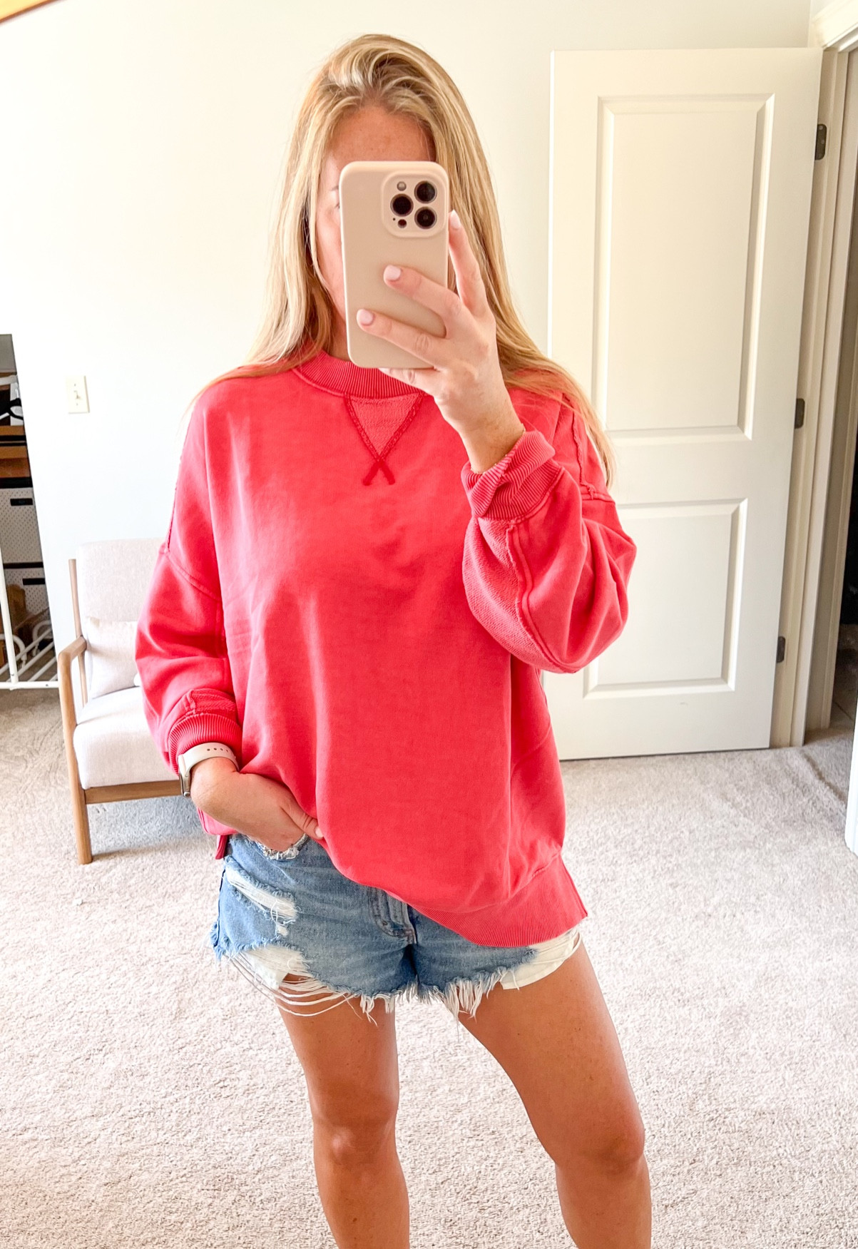The coziest pullover sweatshirt! Paired with my favorite cutoff denim shorts! Aerie Sweatshirt, Abercrombie denim shorts 
#falloutfit #casualoutfit #cozysweatshirt #cozypullover #sweatshirt

#LTKFindsUnder50 #LTKOver40 #LTKFallSale
