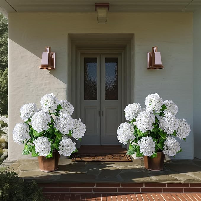 2 Pack Artificial Plants UV Resistant Faux Hydrangea Tree Indoor Outdoor Realistic Floor Plants L... | Amazon (US)