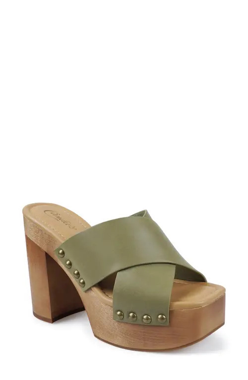 Candie's Maggy Platform Slide Sandal in Green Leather at Nordstrom, Size 10 | Nordstrom