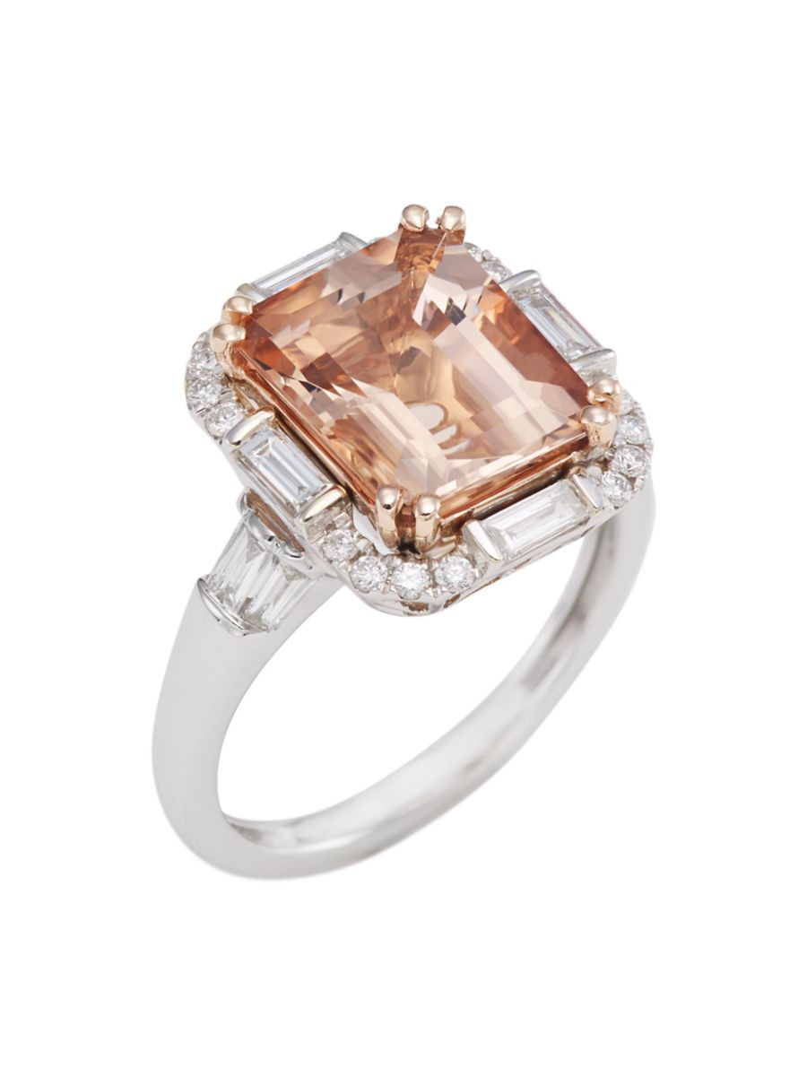 Two-Tone 14K Gold, Morganite & Diamond Ring | Saks Fifth Avenue