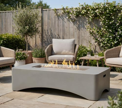 56" Propane Fire Pit Table, 50,000 BTU Rectangular Outdoor Gas Fire Pit, Concrete Patio Fire Table with Tank Seat, Lava Rocks & Waterproof Cover for Backyard Deck, Light Grey | Amazon (US)
