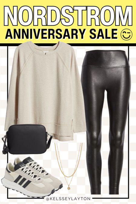 Nordstrom anniversary sale outfit idea 
Spanx faux leather leggings, athleisure outfit, adidas sneakers 

#LTKsalealert #LTKunder100 #LTKxNSale