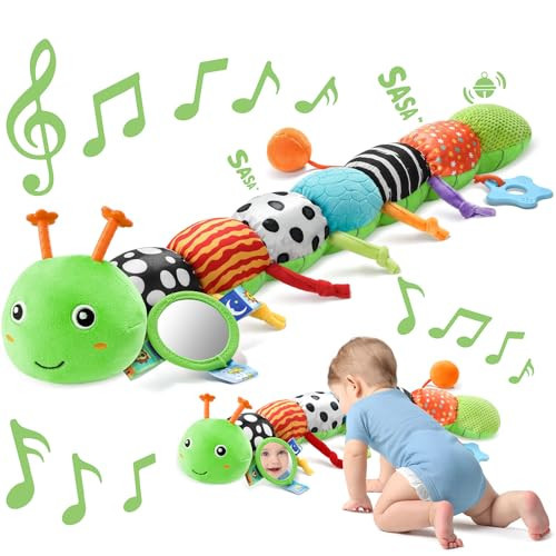 Sumobaby Baby Toys 0-6 6-12 Months,Music Caterpillar Plush Toy with Baby Mirror, Pull String&Crinkle Rattle,Infant Teething Toys,Tummy Time for 0-3-6-12 Month Boys Girls Newborn Gifts (Green-Branch) | Amazon (US)