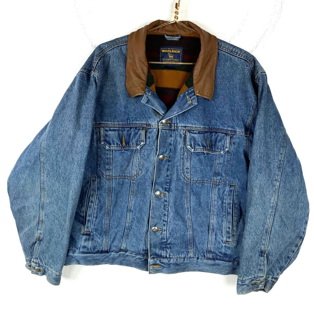 Vintage Woolrich Denim Jean Jacket Size XL Blue Blanket Lined Button Up - Etsy | Etsy (US)