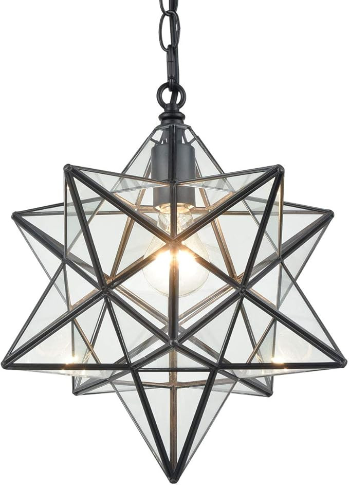 16'' Large Moravian Star Pendant Light Clear Glass Hanging Star Lights on Chain | Amazon (US)