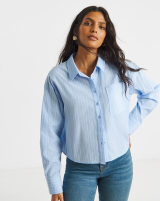 Simply Be Blue Stripe Boxy Shirt | Simply Be | Simply Be (UK)