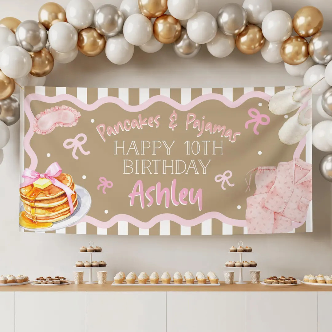 EDITABLE Pancakes and Pajamas Poster - Girl Sleepover Tapestry Birthday Printable Poster - Brown ... | Etsy (US)