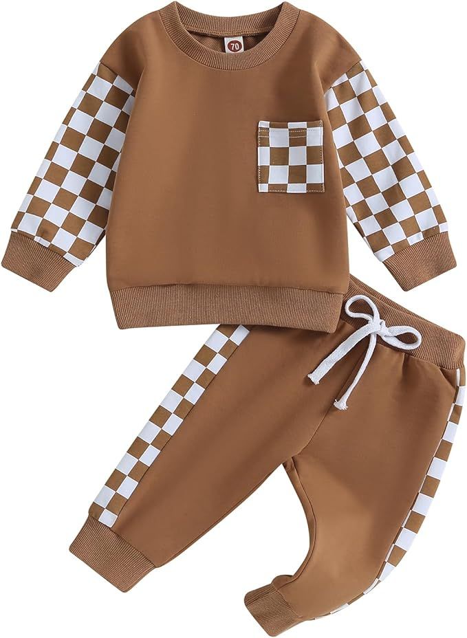 MAYUMMPY Baby Boys Girl Solid Color Outfit Sweatsuit Crewneck Sweatshirt Sweatpants Pants Set Fal... | Amazon (US)