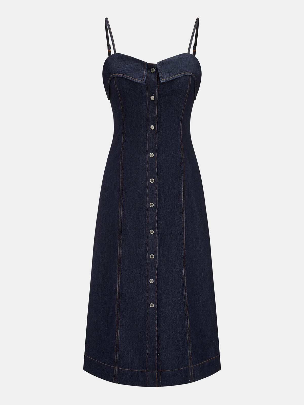 Fold Over Button Down Denim Cami Dress | Commense