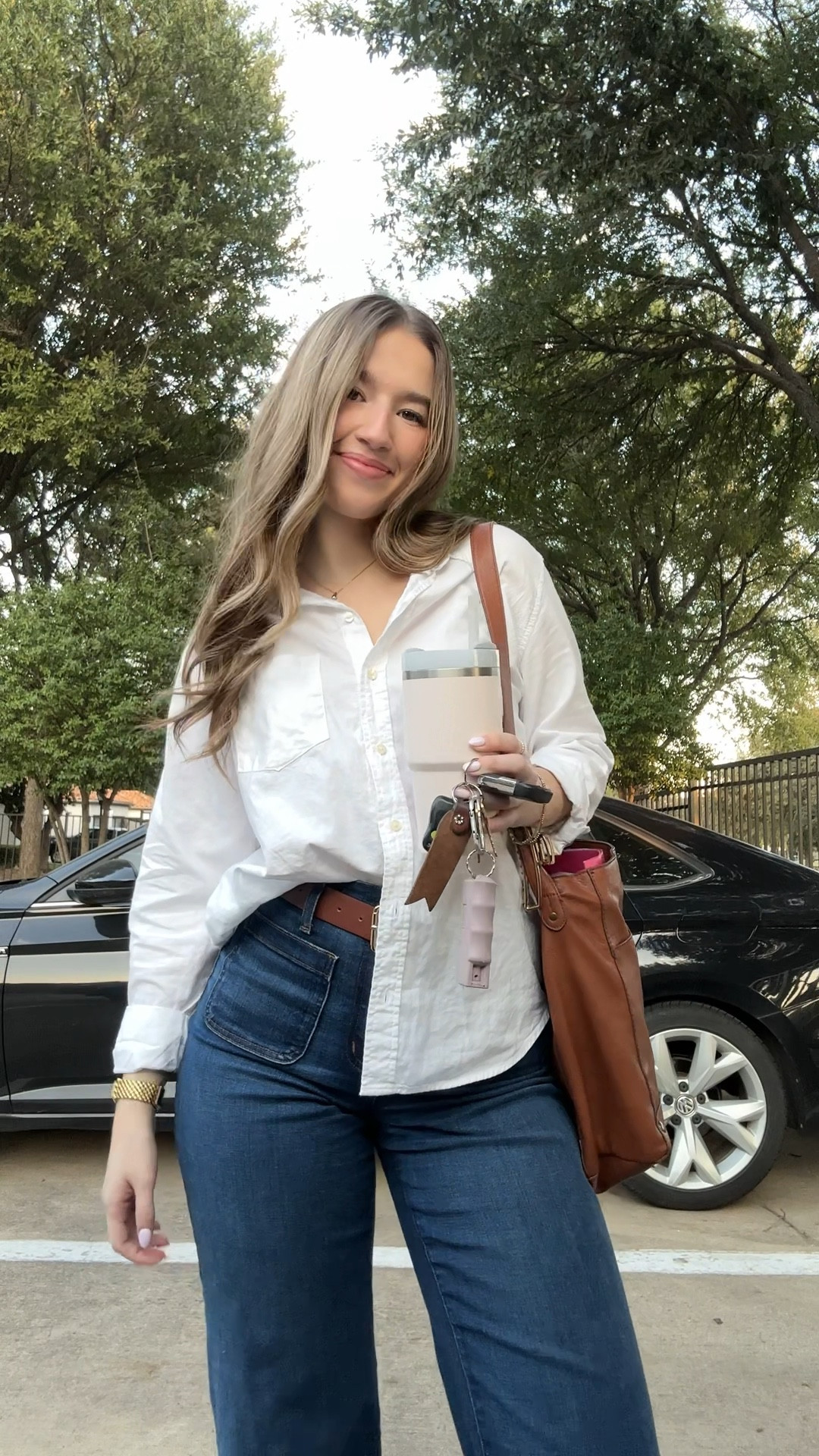 wearing a size 26 in the jeans, and a size medium in the top!