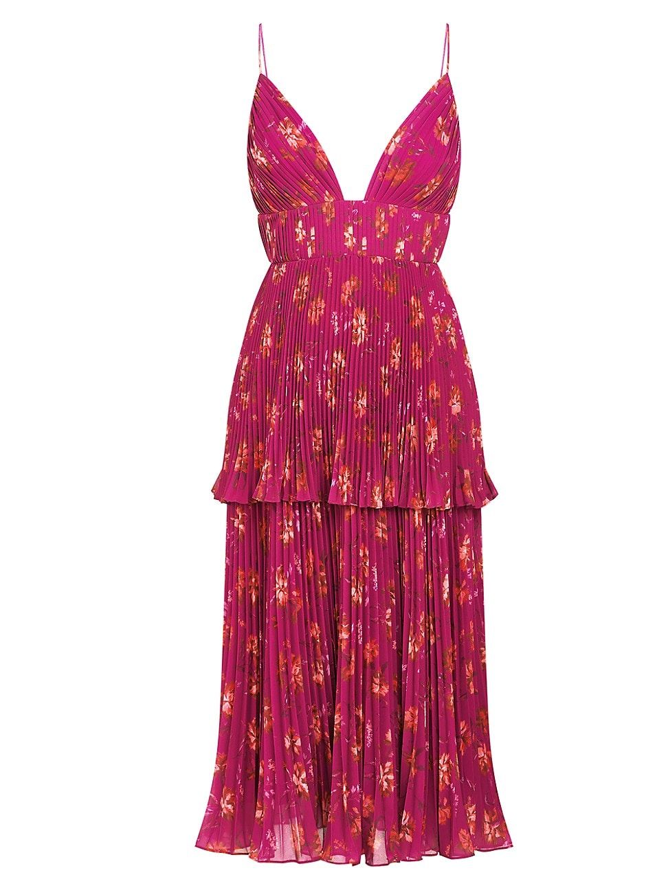 Women's Catarina Pleated V-Neck Midi-Dress - Bougainvillea Mono Floral - Size 0 | Saks Fifth Avenue