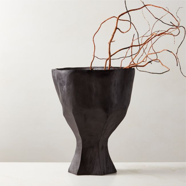 Odin Black Teak Wood Vase | CB2