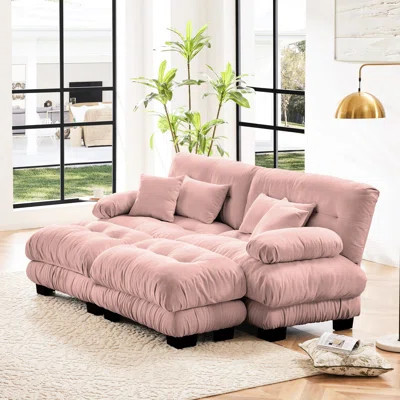 Pink Chenille Upholstered 2 Seater With Lumbar Pillows, Throw Pillows And Ottomans - Cloud Look Seat Cushions, Good Elasticity Couch For Living Room S | Wayfair North America